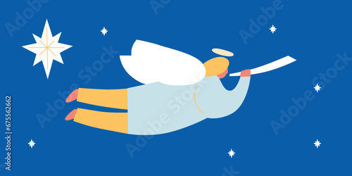 Bethlehem golden star cartoon flat style. Christmas Star symbol vector postcard illustration. Many Christians see star as miraculous sign to mark birth of Christ. Nursery Christmas Star illustration.