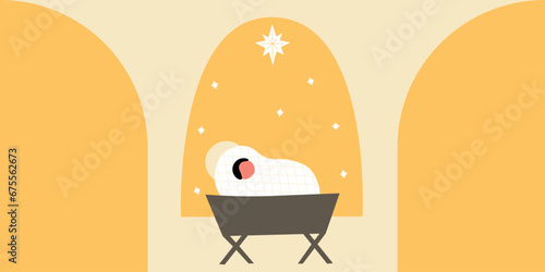 Bethlehem golden star cartoon flat style. Christmas Star symbol vector postcard illustration. Many Christians see star as miraculous sign to mark birth of Christ. Nursery Christmas Star illustration.