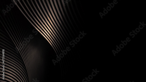Illustration of a dark background with metallic golden interlaced wavy textured striped shapes with effects