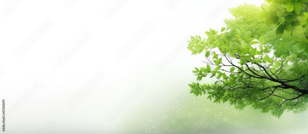 The abstract background design features a vibrant green tree with white spring leaves creating a refreshing summer texture while being isolated in nature s healthful garden