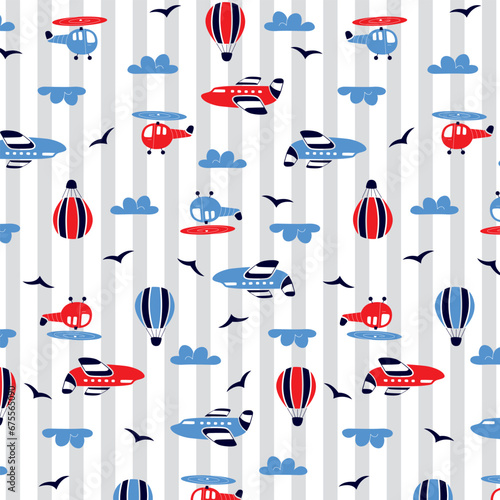 Clouds,balloons airplanes,helicopters kids wear pattern