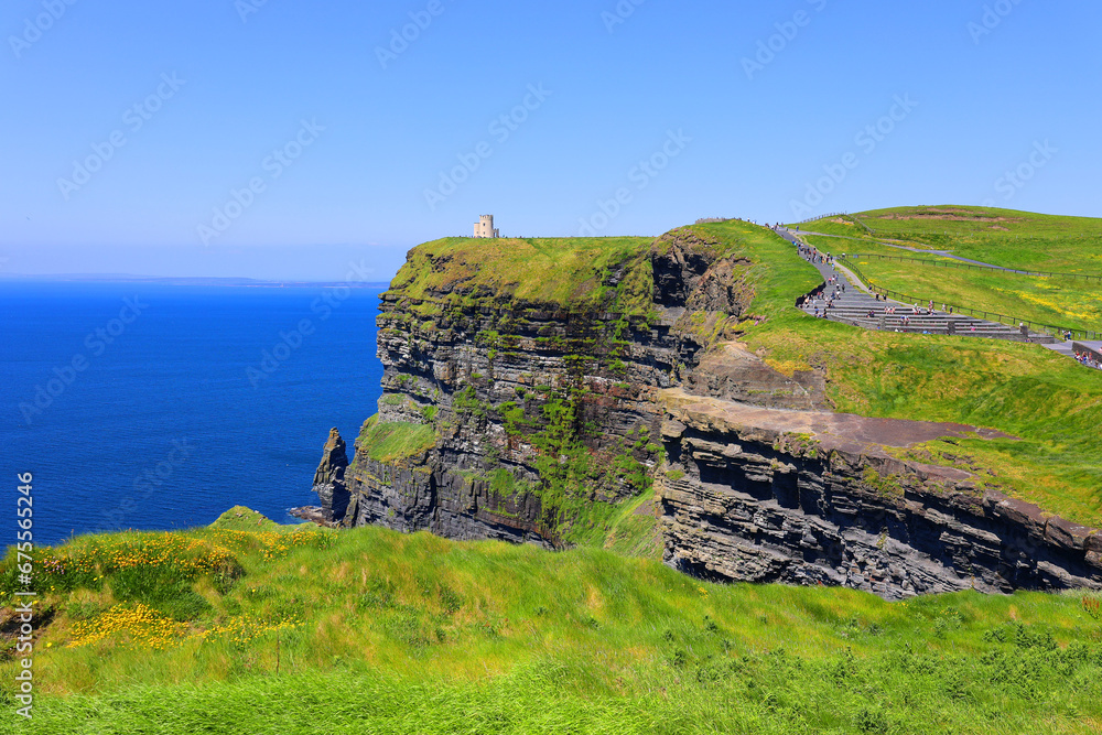 Cliffs of Moher are sea cliffs located at the southwestern edge of the Burren region in County Clare, Ireland.