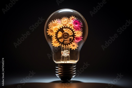 a light bulb with gears inside