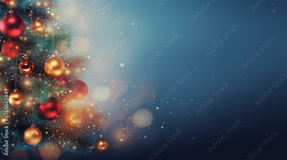Sparkling Christmas Tree and Shiny Baubles. Festive Banner with Text Space