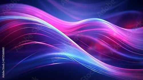 Pink and blue lines on a dark background. Gradient flowing wave lines.