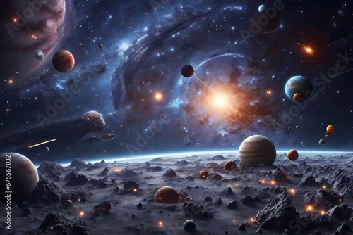 Cosmic Splendor Planets, Stars, Galaxies, and Nebulas,,,,, Space Exploration: Planets, Nebulas, and Distant Galaxies Generative Ai 