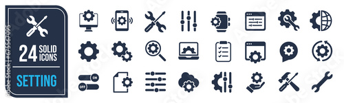 Setting solid icons collection. Containing setup, gear, tool, configuration icons. For website marketing design, logo, app, template, ui, etc. Vector illustration.