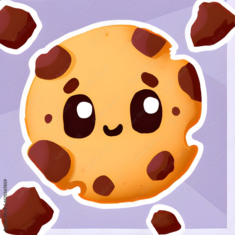 Fototapeta premium ai chocolate chip cookie, chocolate cookie art, cookies ai generative, ai cute kawaii food art, food art, digital food illustrations, ai cute kawaii cookies, cookies, choco chip, ai, ai generative 