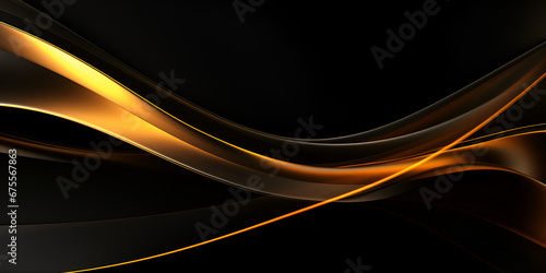 Abstract Elegance Golden Lines on Black Background,, Luxurious Metallic Flow Black and Gold Abstract Art