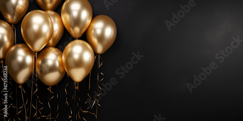 Golden Elegance Balloons with Copy Space for Stylish Party Design,, Gilded Celebration Shimmering Balloons Perfect for Party Flyers 