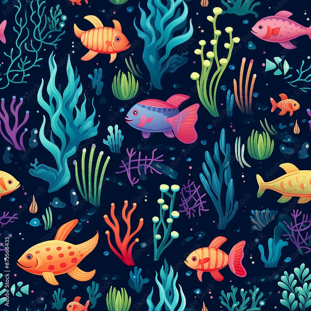 Naklejka premium Cartoon Under the Sea Adventure Pattern