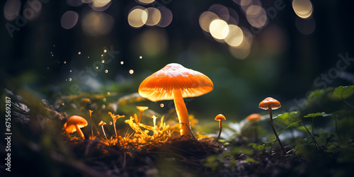 Radiant Enchantment Ethereal Light Cast by Giant Forest Mushrooms   Luminous Fantasy  Enchanted Woods with Giant Glowing Fungi