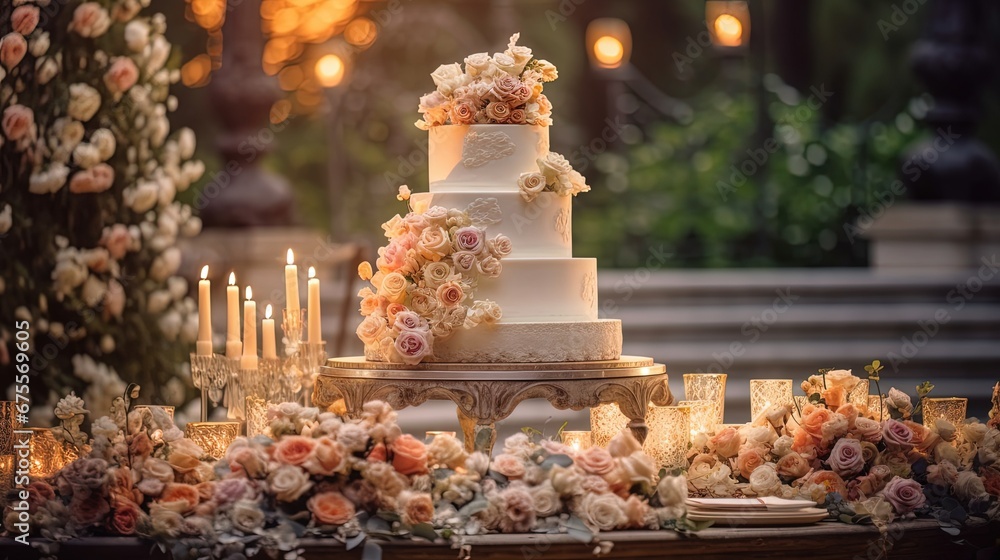 A spectacular three-tiered wedding cake