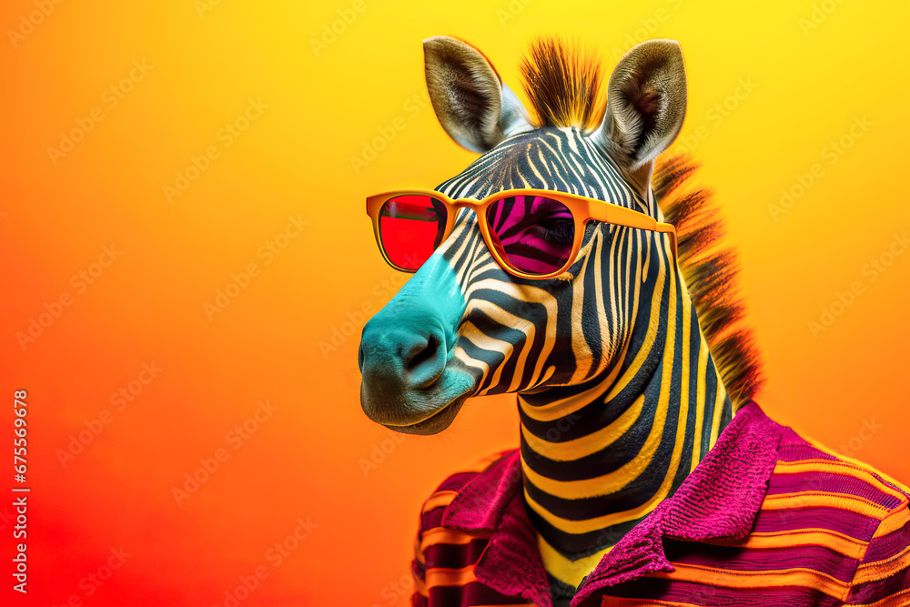 The Stylish Zebra Rocking Sunglasses and a Vibrant Shirt The Stylish Zebra Rocking Sunglasses and a Vibrant Shirt
