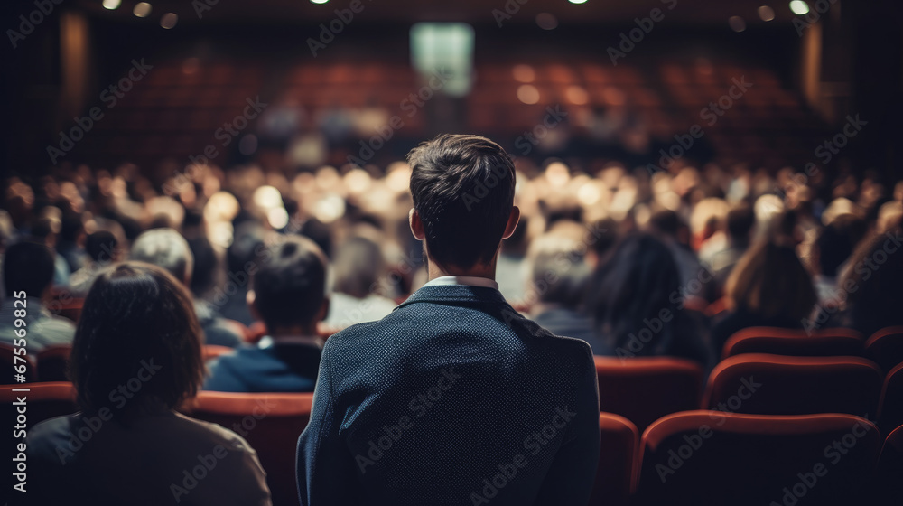 A speaker giving a lecture to an audience in an auditorium, seen from behind, emphasizing the seminar's engaging atmosphere. A speaker giving a lecture to an audience in an auditorium, seen from behind, emphasizing the seminar's engaging atmosphere.