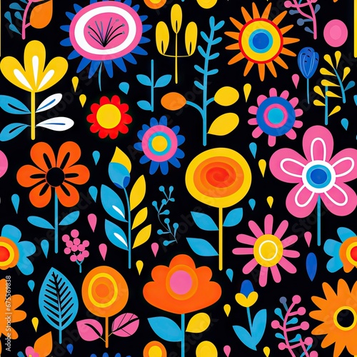 colorful seamless floral pattern in boho bohemian style