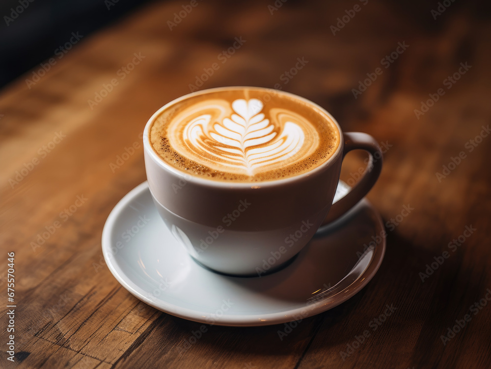 Latte Coffee on Wooden Table Latte Coffee on Wooden Table
