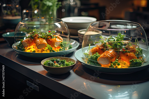 Futuristic fusion dishes. kitchen tech photo