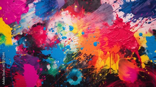 colorful paint splatters, abstract with empty ground in foreground