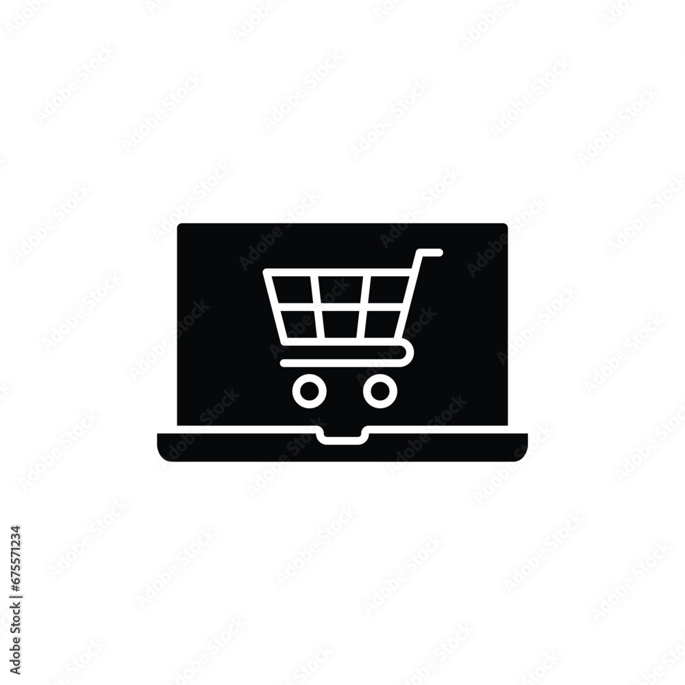 online Shopping bag icon. laptop icon. laptop sign with the Shopping cart icon. online Shopping bag icon. laptop icon. laptop sign with the Shopping cart icon.