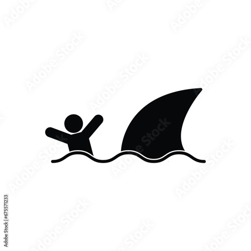 guy and shark icon vector man is  escaping from shark icon 