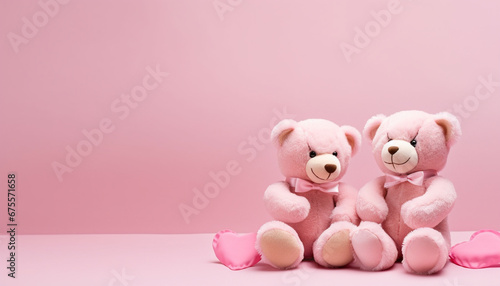 Adorable Valentine's Day gift Teddy Bears on Pink Background | Pink Teddy Bear Couple