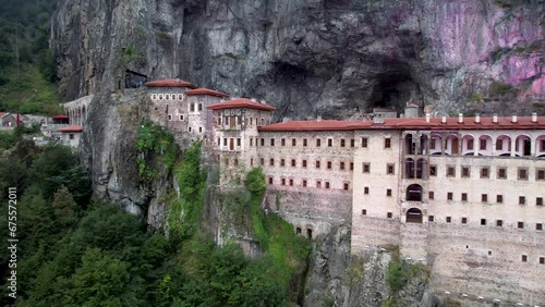 Sumela Monastery describing aerial shot footage Drone flight