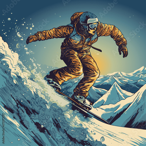 Vector Man Snowboarding