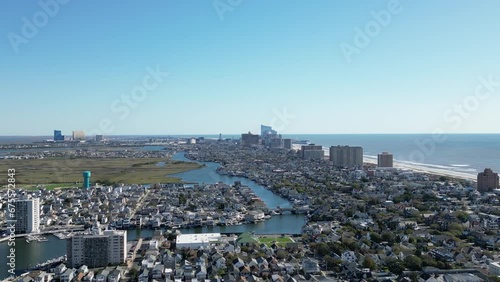 Pull back drone aerial view    over Ventnor, New Jersey from Atlantic City photo