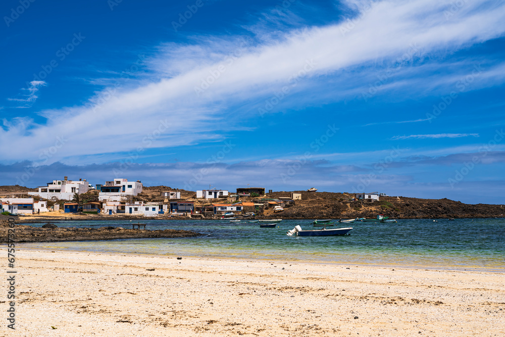 View of the beautiful fishing village of Majanicho. Photography taken in Fuerteventura, Canary Islands, Spain.