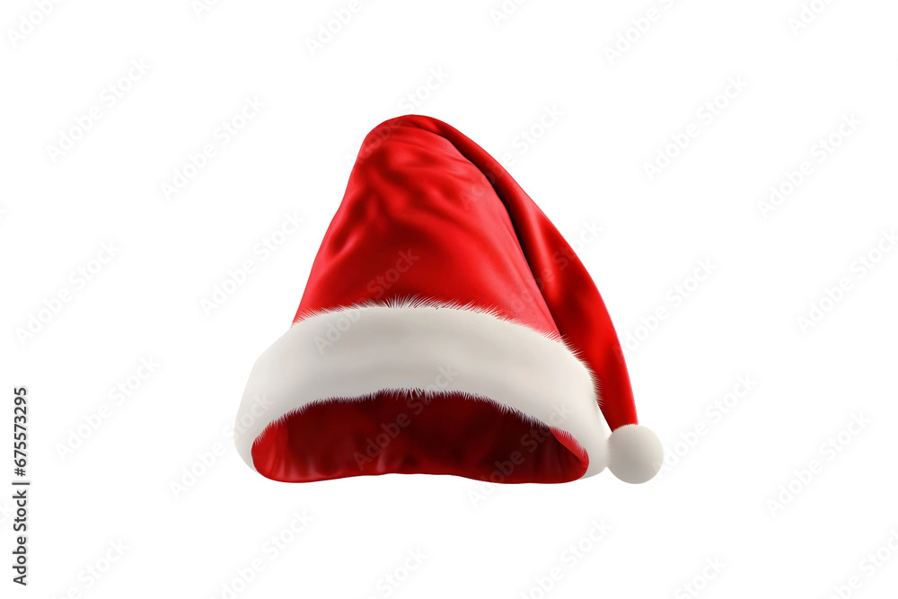 White and Red Fur Christmas Santa Claus hat (PNG) isolated on a transparent background, AI White and Red Fur Christmas Santa Claus hat (PNG) isolated on a transparent background, AI