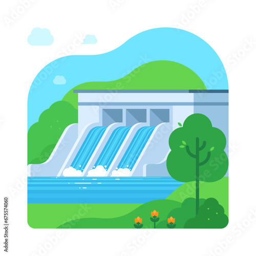 Nature - Environment - Climate Change - Renewable Energy - Hydroelectric Power Station Illustration