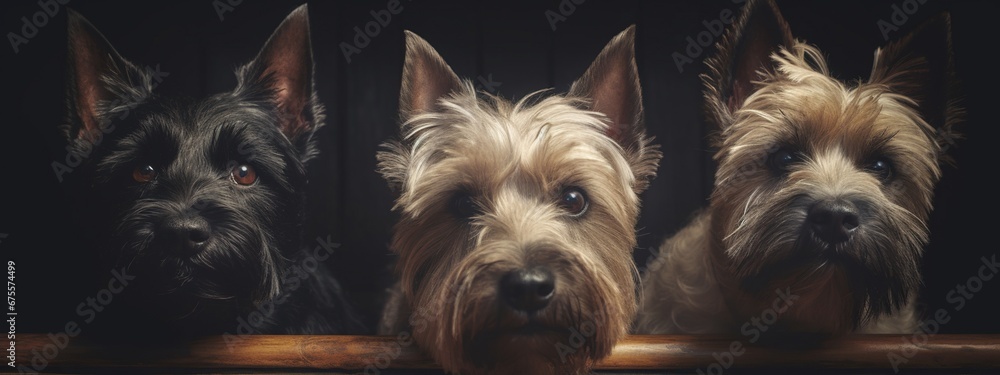 Three terrier friends looking at camera, concept of Pet