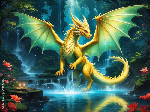 Fotografie A mythical creature, a dragon with wings.