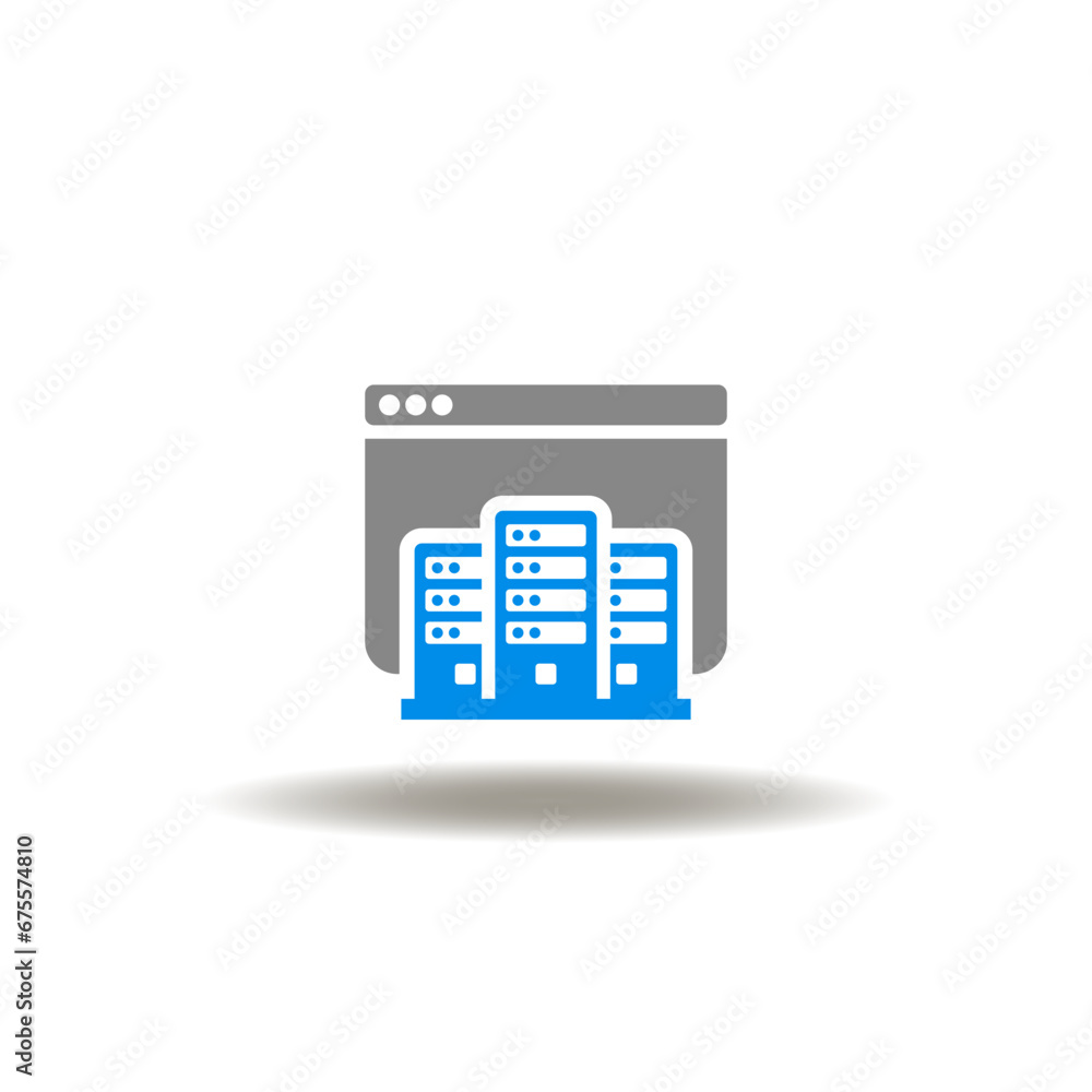 Vector illustration of website with server. Icon of cache. Symbol of web caching. Sign of internet data storage. Vector illustration of website with server. Icon of cache. Symbol of web caching. Sign of internet data storage.