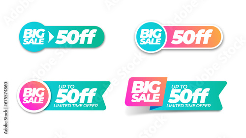 Sale 50 percent off sticker. Graphic resource for offer banner, flyer or poster. Discount banner shape. Coupon bubble icon. Sale 50 percent. Big Sale. Special deal, limited time.