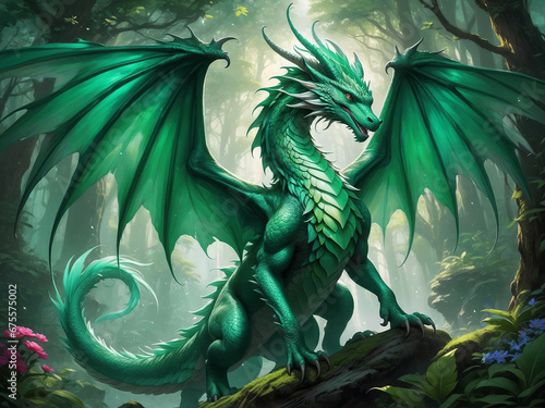 Fotografie A mythical creature, a dragon with wings.