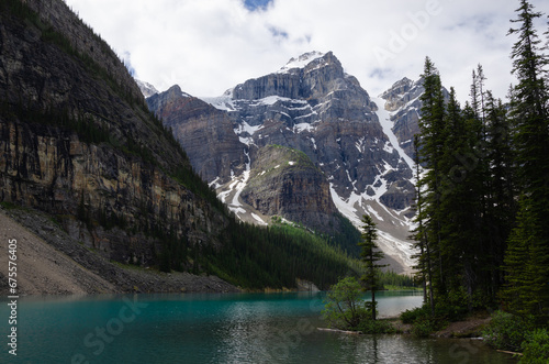 Beautiful mountains  lakes  glaciers and waterfalls in the Canadian Rocky Mountains
