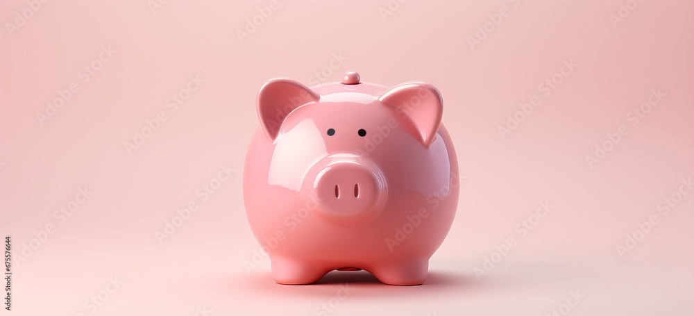 frontal view of a piggybank isolated on pink color background,studio photo.