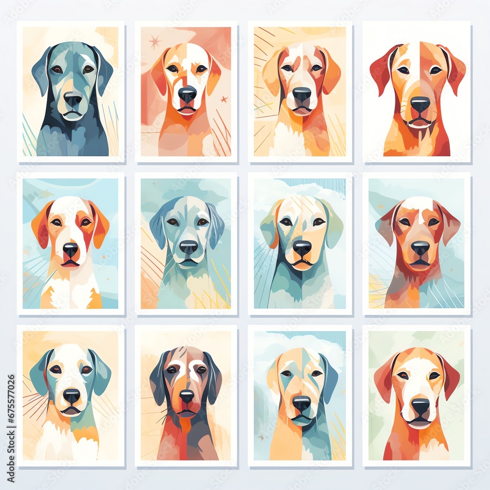 set of dog paintings different colours set of dog paintings different colours