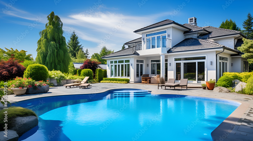 swimming pool in house resort, villa azul images, luxury home pool shot stock images