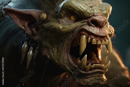 Character goblin, orc with sharp fangs