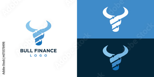 Bull Finance Logo Designs. Head Bull Arrow Profit Icon Symbol Vector Illustration.