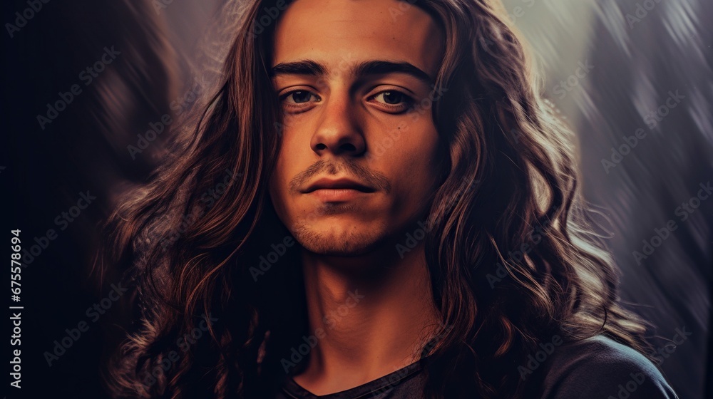 Portrait of a handsome young man with long hair Portrait of a handsome young man with long hair