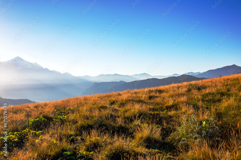 morning in the Caucasus mountain range in Georgia. Mountain landscape