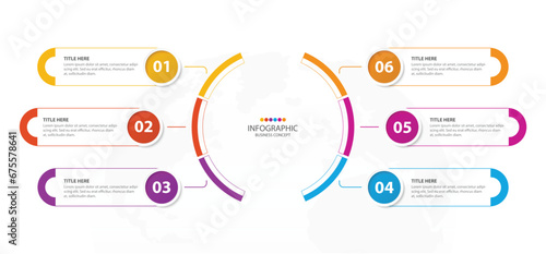 Basic circle infographic with 6 steps, process or options.
