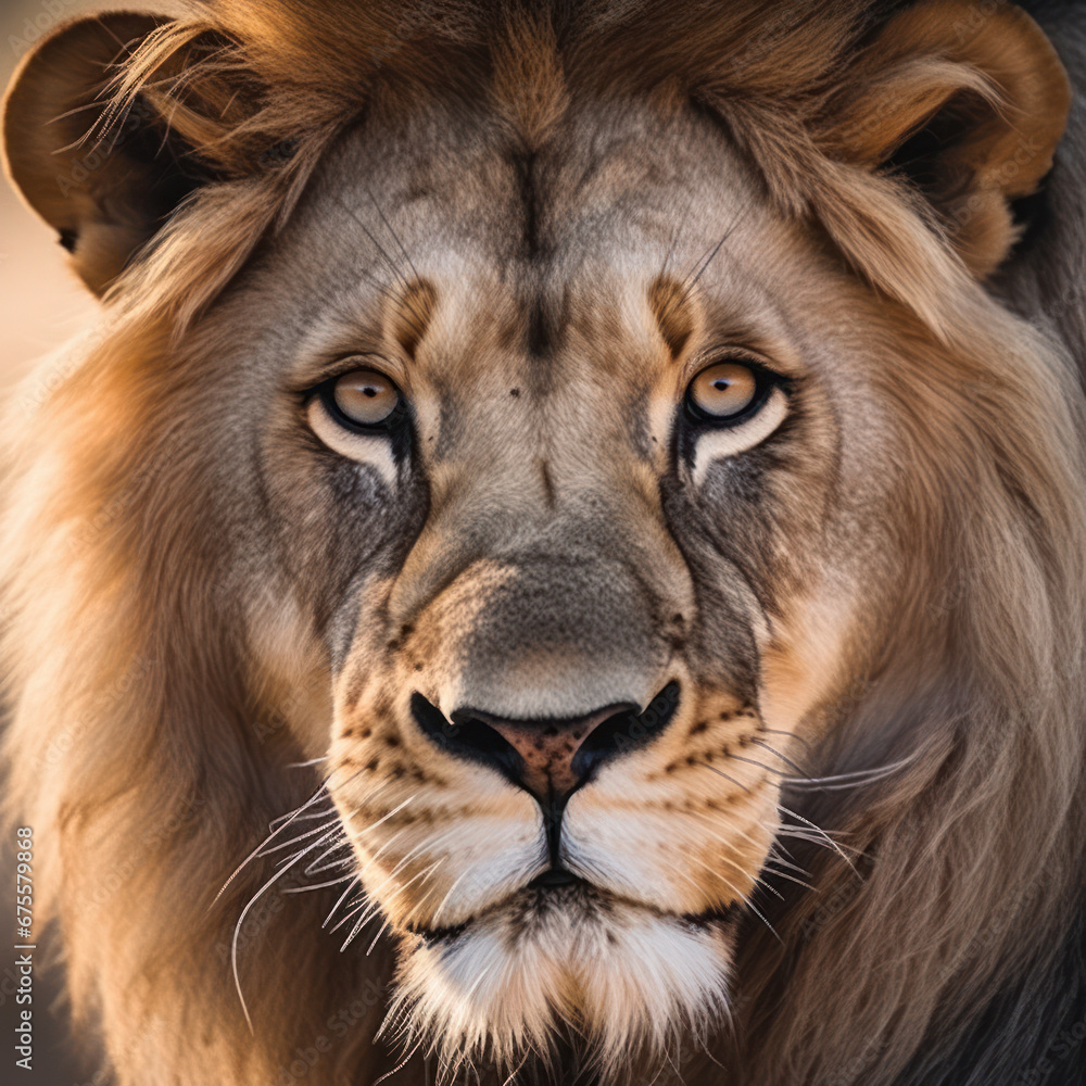 close-up of large male lion staring at the camera -. close-up of large male lion staring at the camera -.