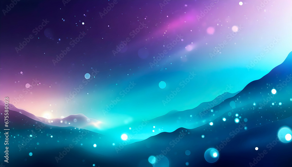 Obraz premium A captivating image featuring bioluminescent abstract waves adorned with a multitude of luminous bubbles and bokeh lights, awash in a harmonious blend of blues and violet. ai generated