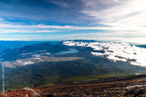 Blue lake with clouds view from the mountain