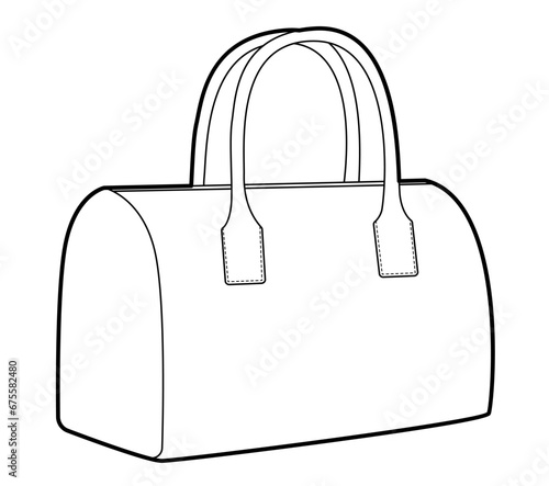 Mini Bowling Tote silhouette bag. Fashion accessory technical illustration. Vector satchel front 3-4 view for Men, women, unisex style, flat handbag CAD mockup sketch outline isolated